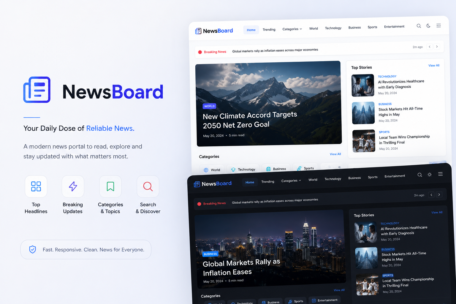 NewsBoard Live News Article Portal Interface