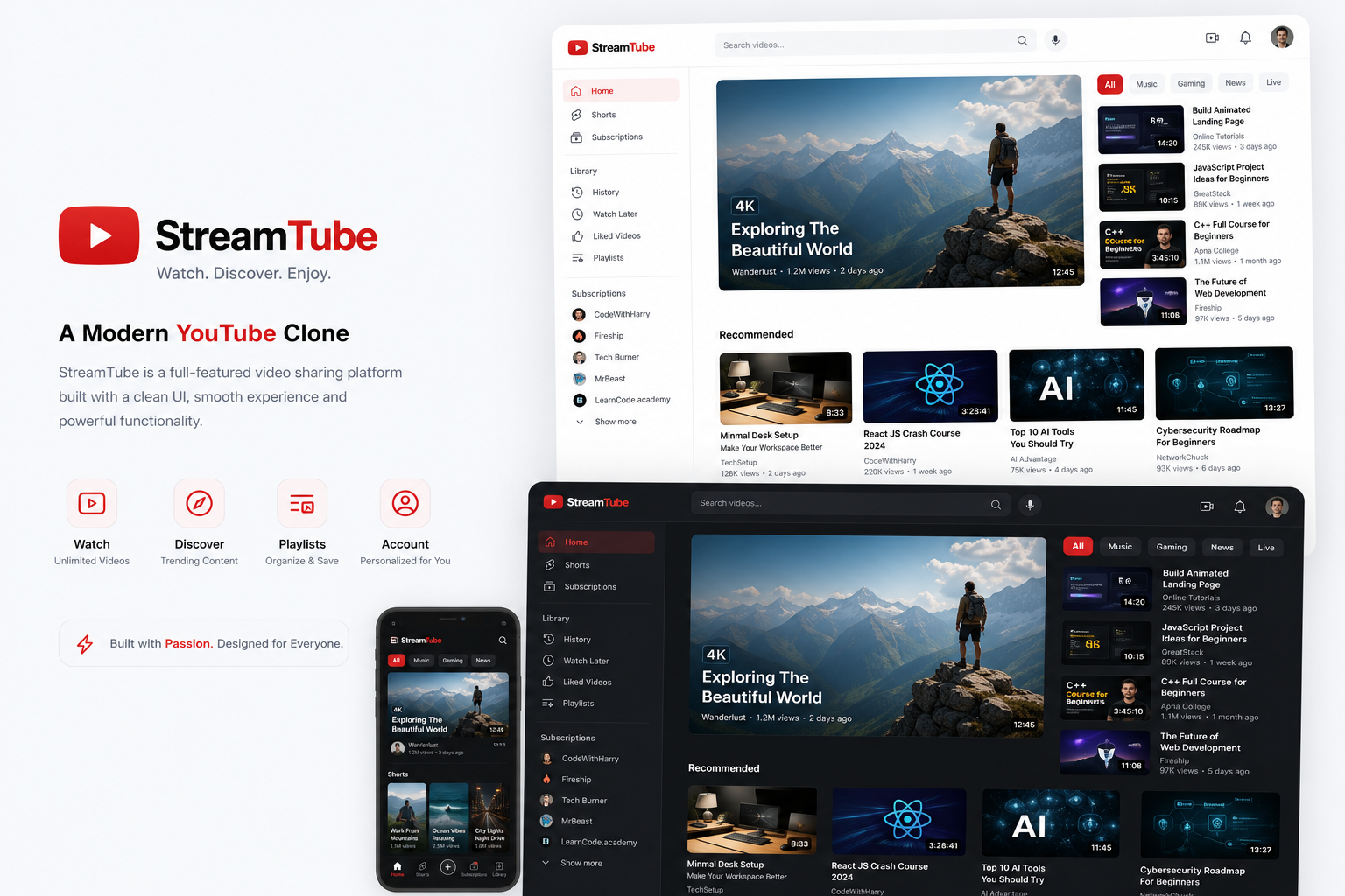 StreamTube Video Streaming Platform Interface
